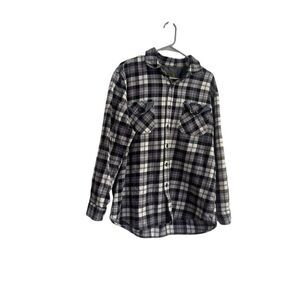 Anchorage Mens Black White Plaid Button Up Long Sleeve Flannel Shirt Top XL
